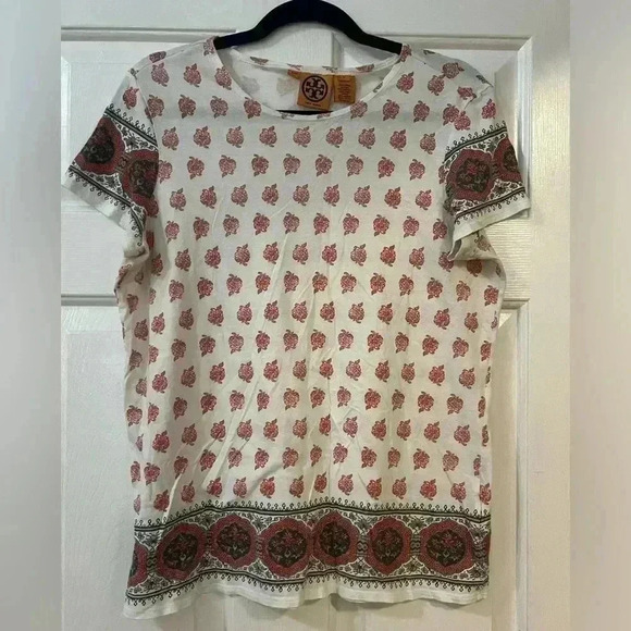 Tory Burch Tops - Tory Burch Cream and Orange Paisley Short Sleeve Tee